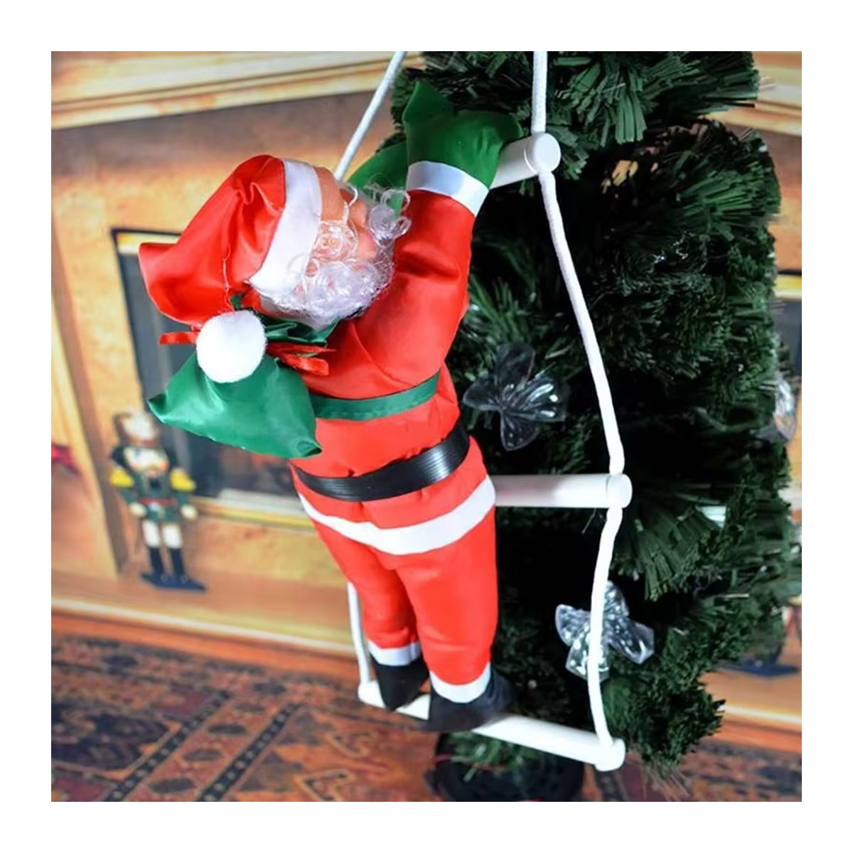 Santa Claus Kletterleiter Weihnachtsbaum Anhänger mit Seil in Rot - Bild 4