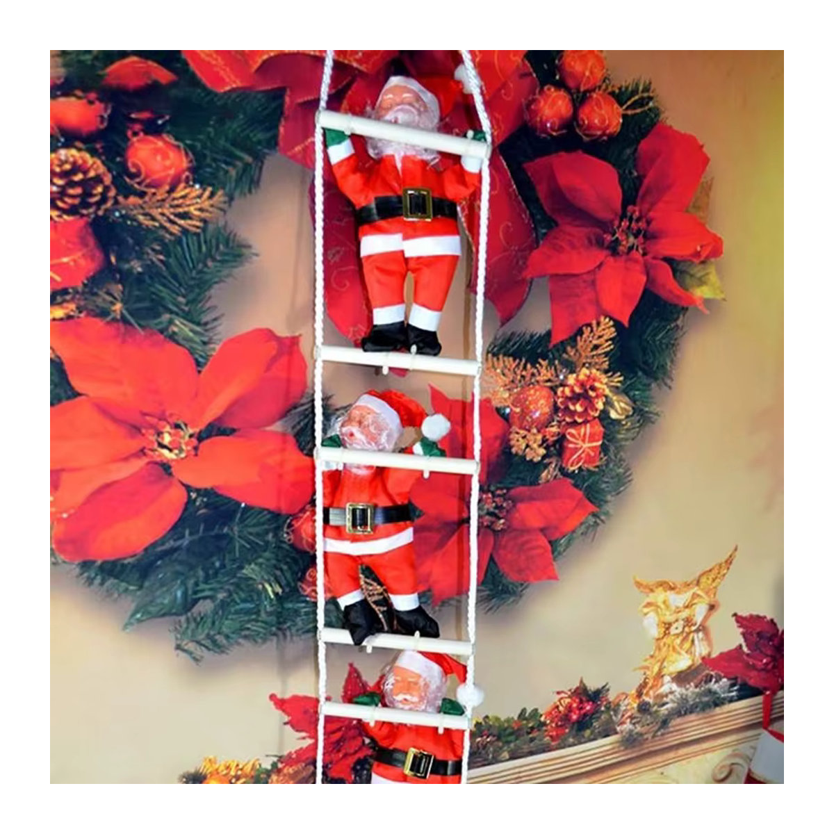 Santa Claus Kletterleiter Weihnachtsbaum Anhänger mit Seil in Rot - Bild 5