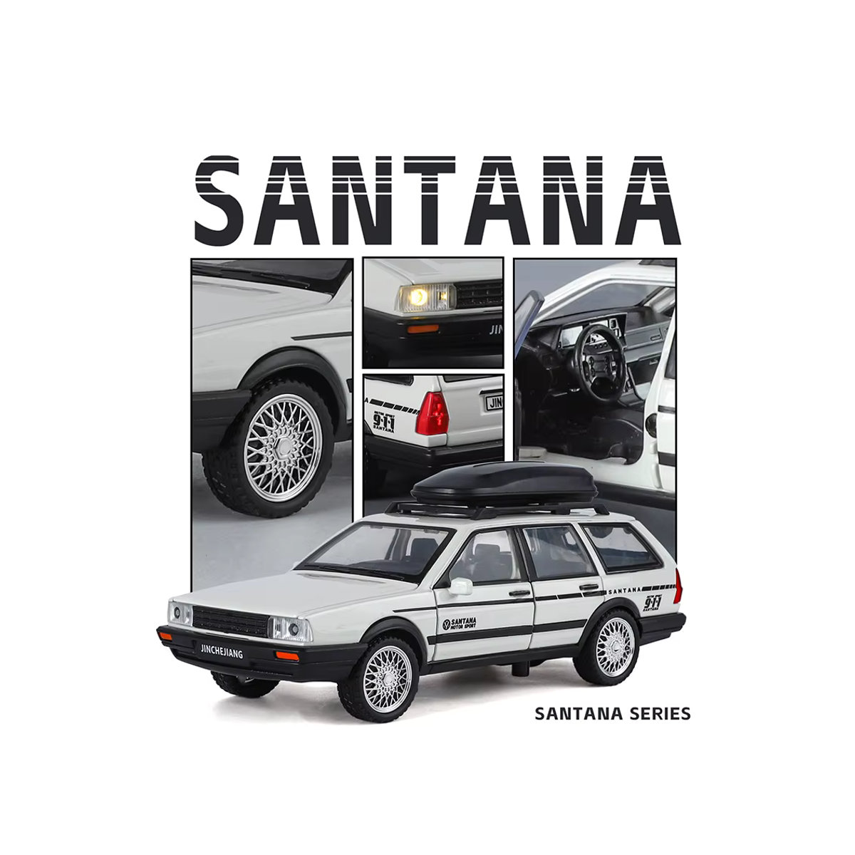 Santana Legierungsmodellauto in Schwarz mit Licht- und Soundeffekten im Maßstab 1:32 als Desktop-Ornament - Bild 2