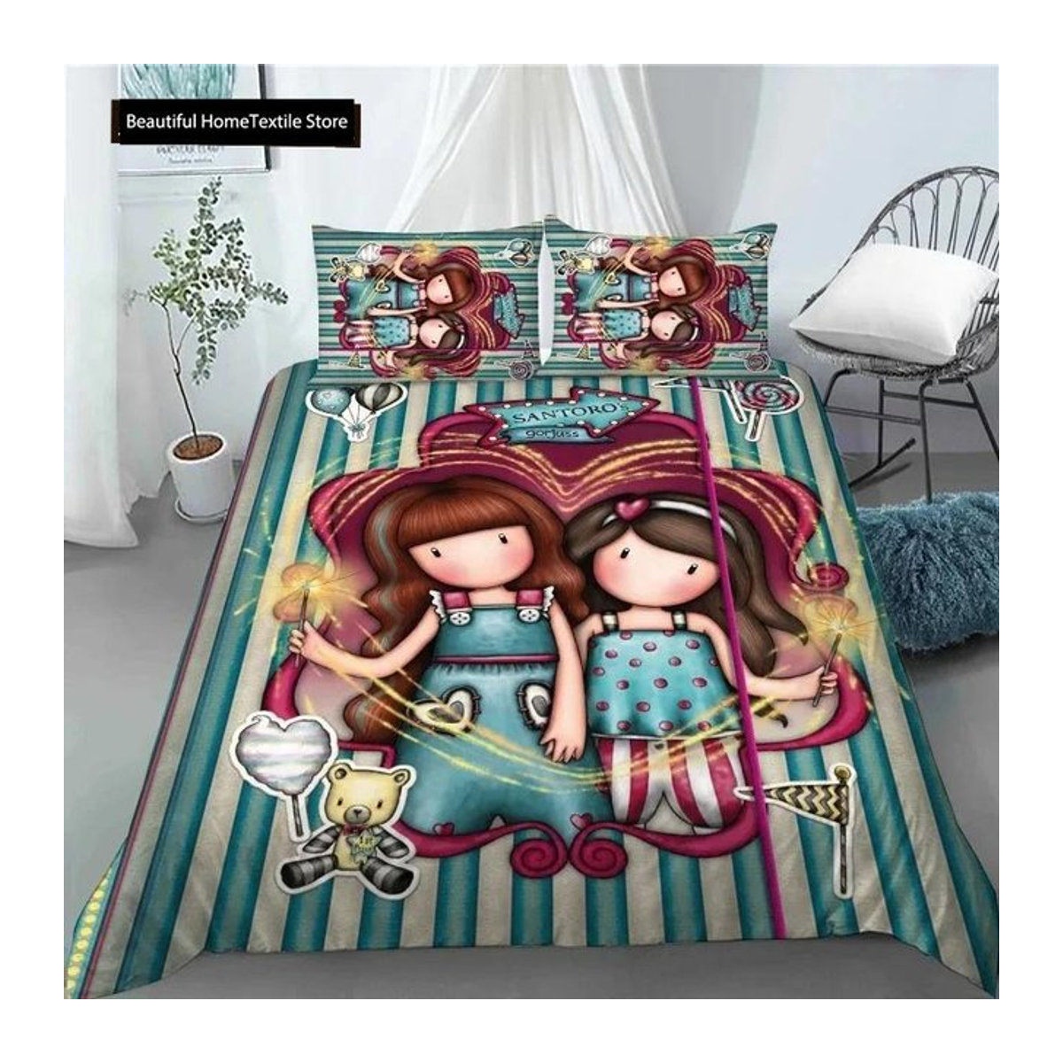Santoro Gorjuss Bettwäsche-Set mit 3D-Druck Anime-Mädchen, 2-teilig, B: 133 cm, L: 200 cm (Annahme basierend auf Queen/King Size Standard, falls 70x133cm die Kissenmaße sind) oder B: 133 cm, L: 70 cm (falls dies die Maße sind) - Da die Maße im Text unklar - Bild 1