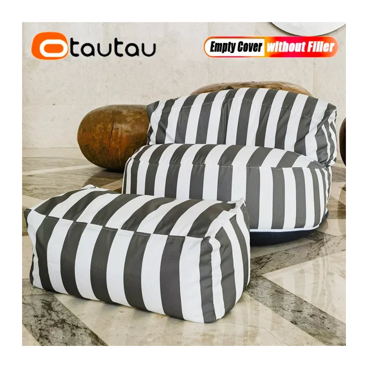 Saon Sitzsack Abdeckung mit Innenfutter und wasserdichtem Außenmaterial für Pool und Außenbereich, Modell SF207, ohne Füllung, Farben: Grün oder Schwarz/Weiß - Bild 1