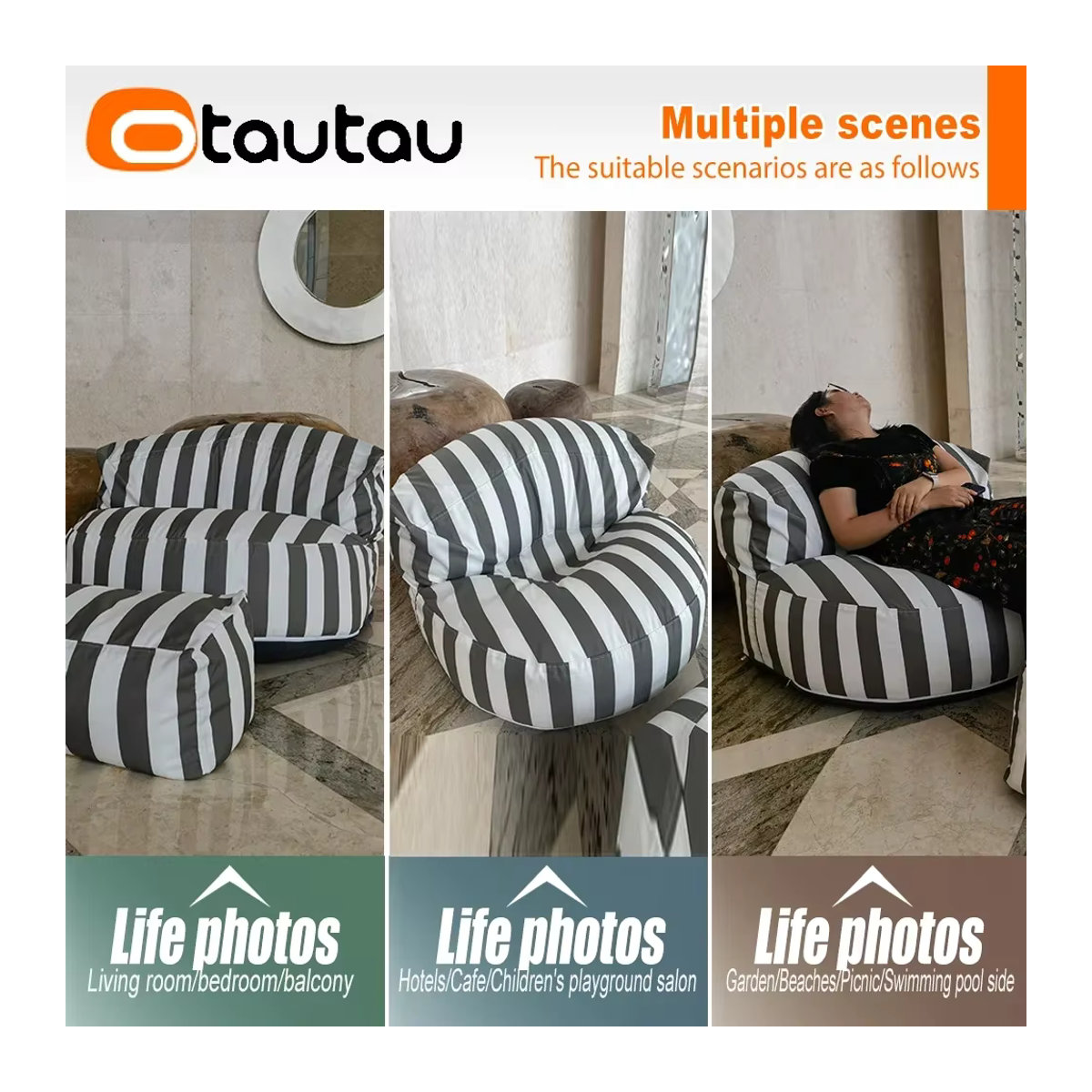 Saon Sitzsack Abdeckung mit Innenfutter und wasserdichtem Außenmaterial für Pool und Außenbereich, Modell SF207, ohne Füllung, Farben: Grün oder Schwarz/Weiß - Bild 6