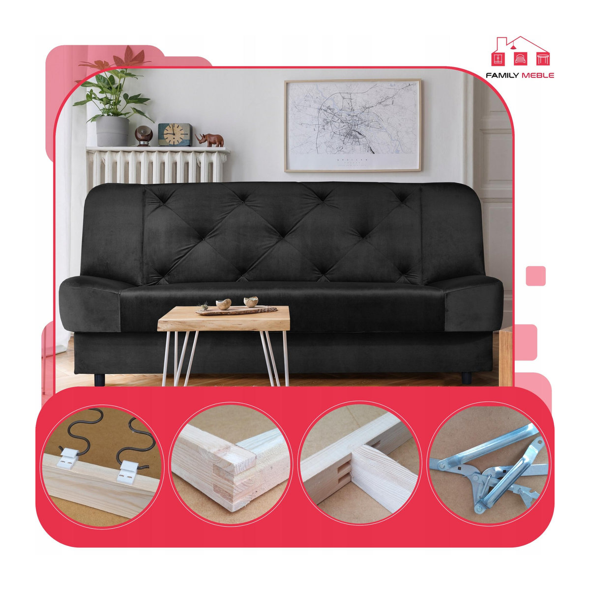 Sara Karo Schlafsofa von Family Meble mit Bonellfederkern, Bettkasten und zwei passenden Kissen - Bild 5