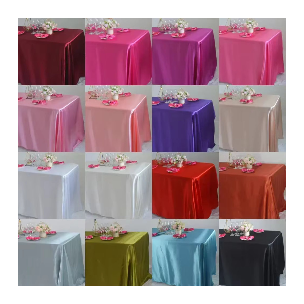 Satin-Tischdecken-Overlays für Hochzeiten und Partys in Weiß, Rot oder Rosa, B/B: 145 x 180 cm - Bild 3