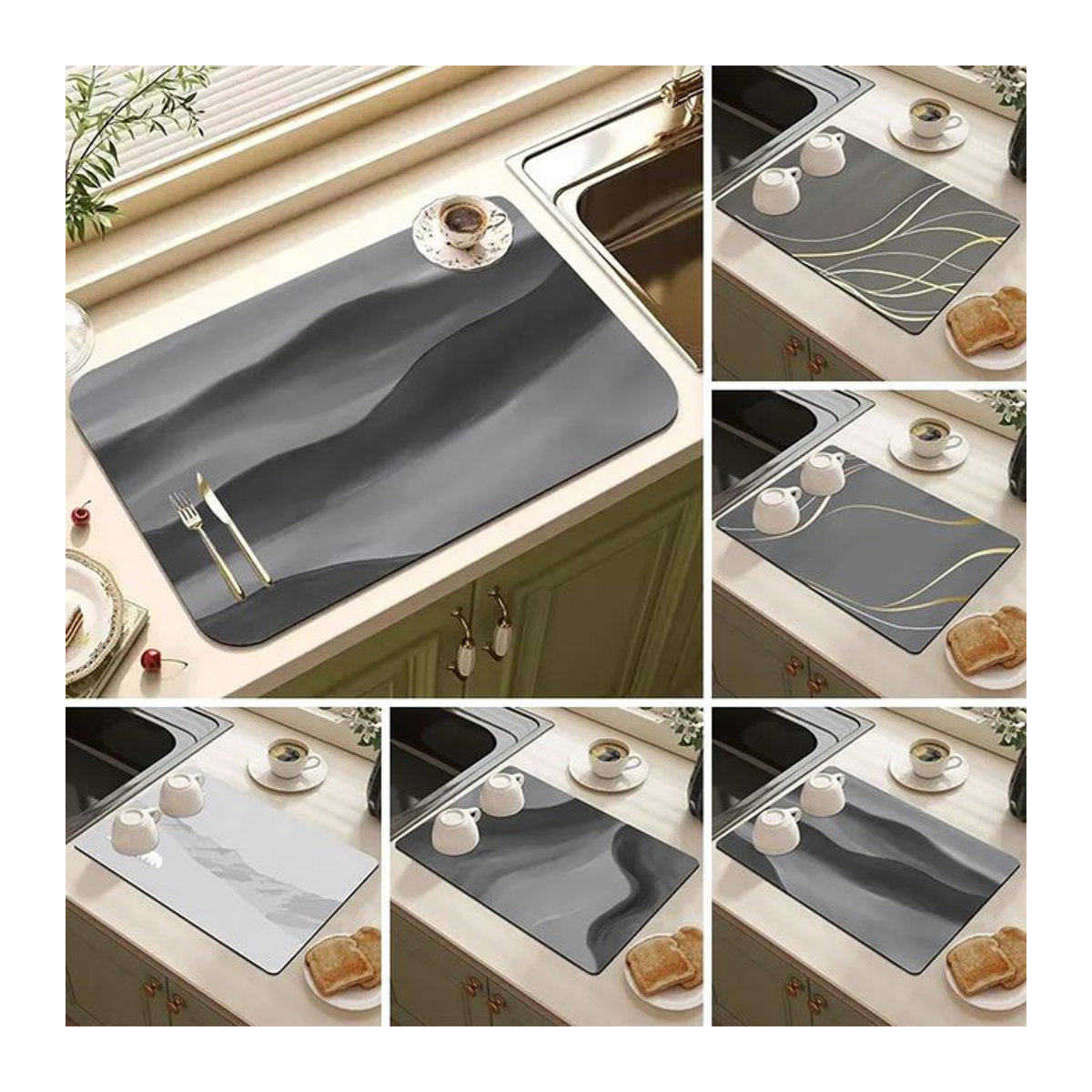 Saugfähige Abtropfmatte für die Spüle als Küchenunterlage und Geschirr-Abtropffläche - Bild 1