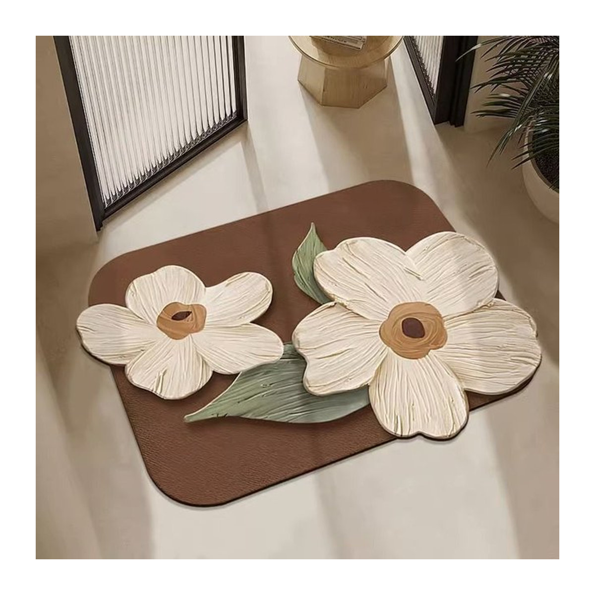 Saugfähige und rutschfeste Badmatte im nordischen Stil mit Kieselalgen-Design für Waschbecken und Toilette - Bild 1