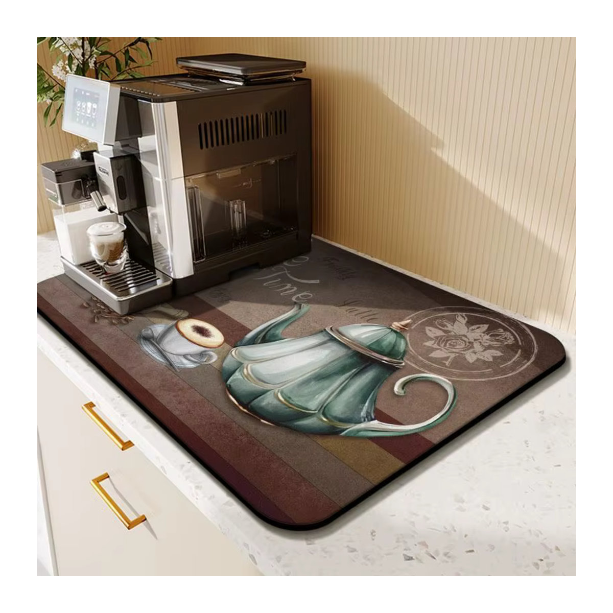 Saugfähige und rutschfeste Geschirrtrocknungsmatte aus weichem Gummi im klassischen Kaffee-Design für deine Küchenarbeitsplatte oder Kaffeebar - Bild 2