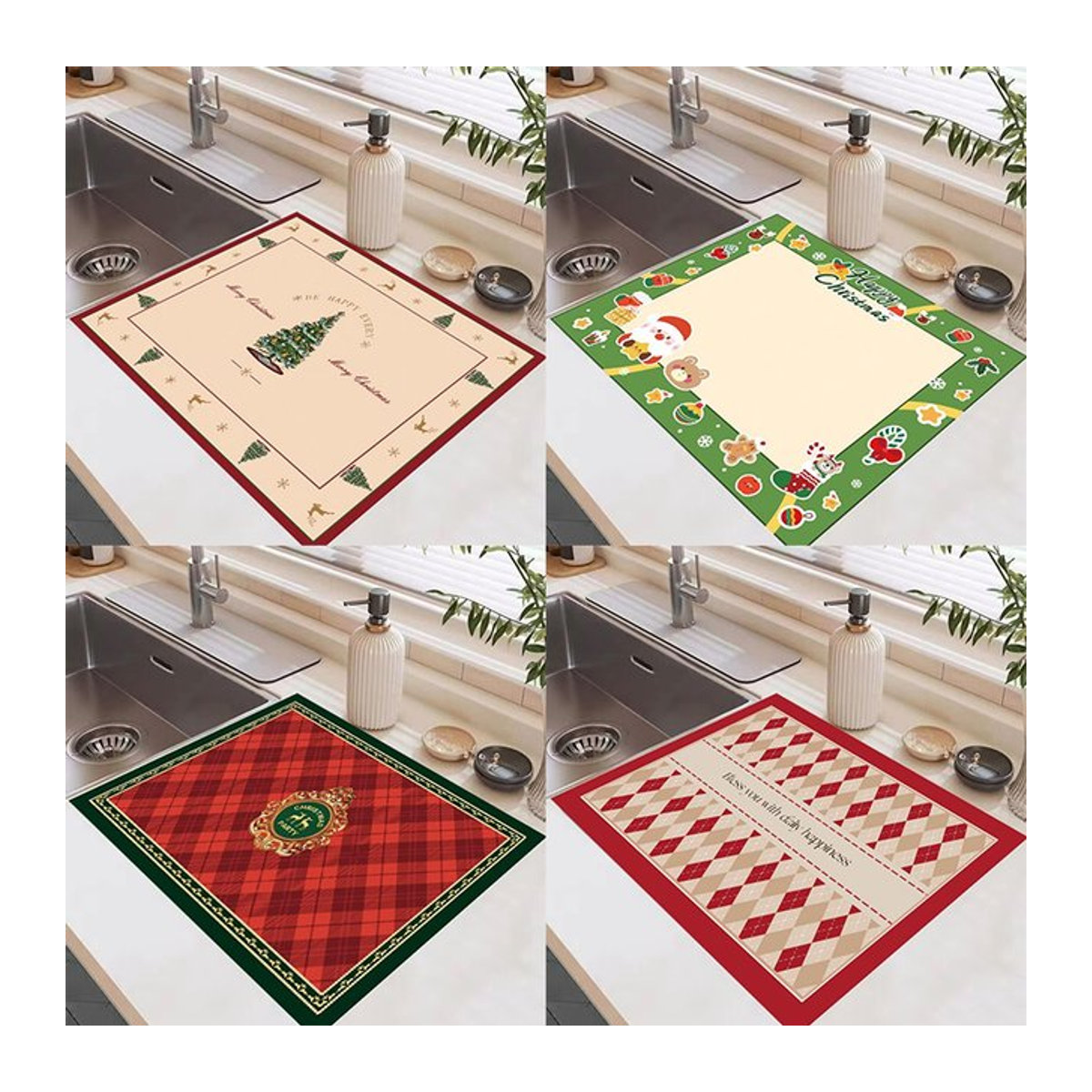 Saugfähige Weihnachts-Trockenmatte mit Schneeflocken-Design für den Küchentisch und als Weihnachtsdekoration - Bild 1