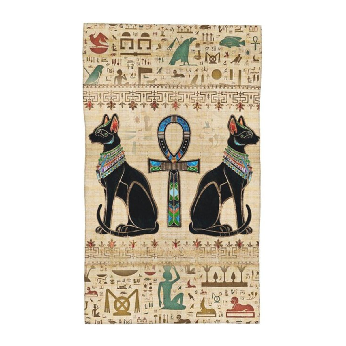 Saugfähiges Creative Man Handtuch mit Ägyptischen Katzen und Ankh-Kreuz, Breite: 30 cm, Höhe: 60 cm - Bild 1