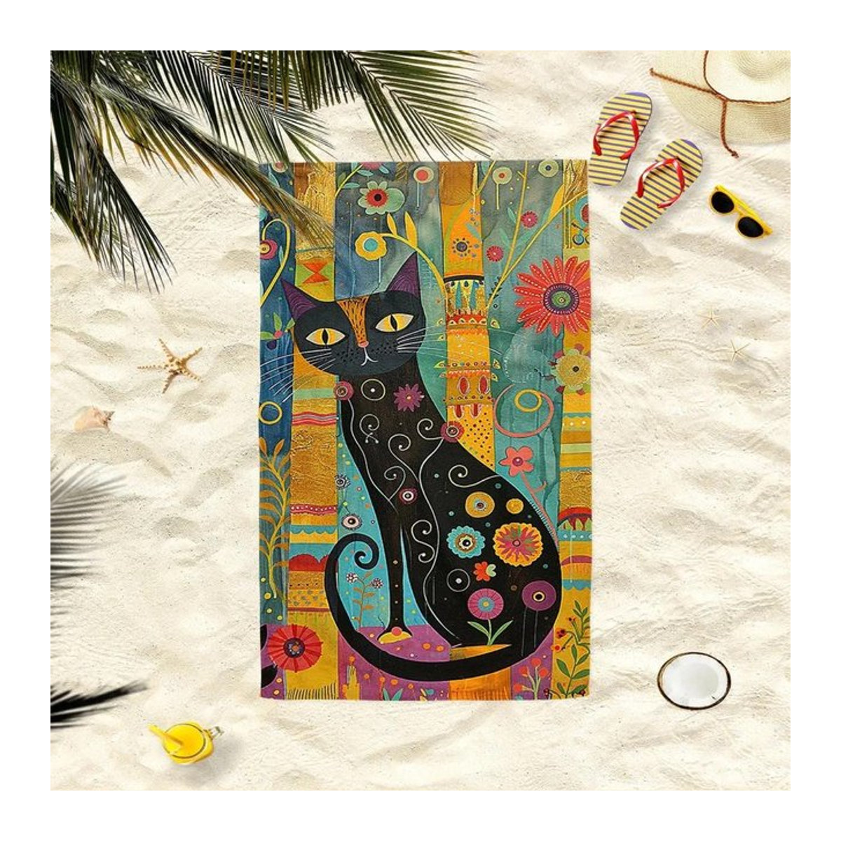 Saugfähiges Katzen-Kunst-Druck Handtuch von Ka Chen Muxi in Multicolor, Breite: 30 cm, Höhe: 60 cm - Bild 1