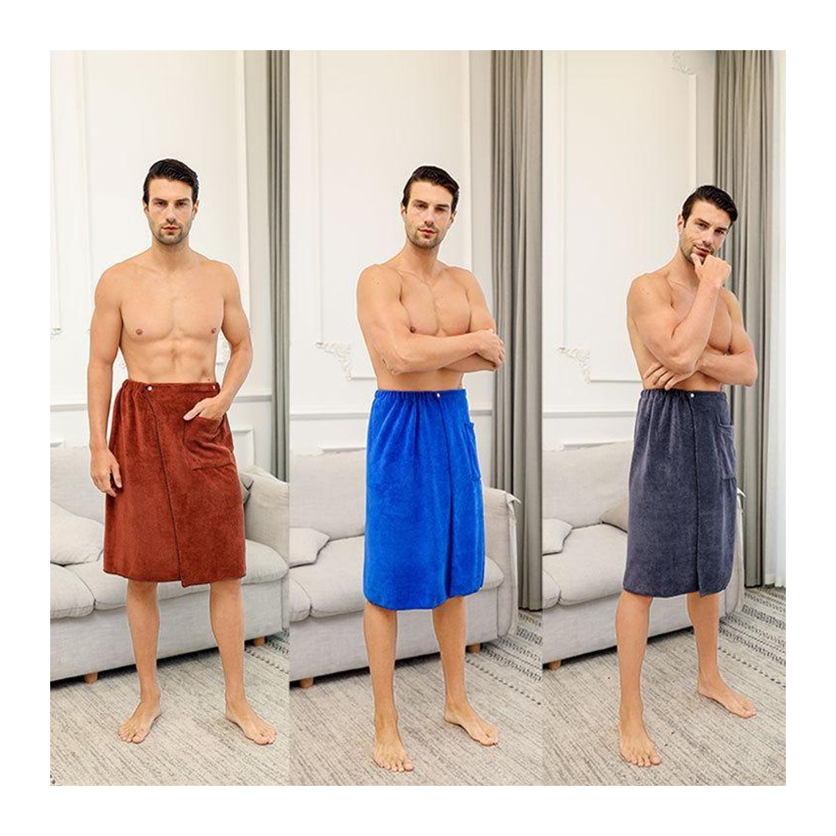 Saugfähiges Mikrofaser Strandhandtuch für Männer als Handtuch-Shorts, Grau, B: 30 cm, L: 140 cm - Bild 1
