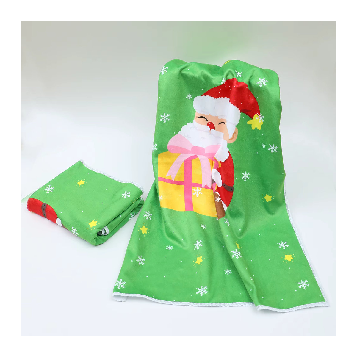 Saugfähiges Mikrofaser-Weihnachtshandtuch mit Cartoon-Motiven wie Weihnachtsmann und Schneemann für dein Badezimmer - Bild 1