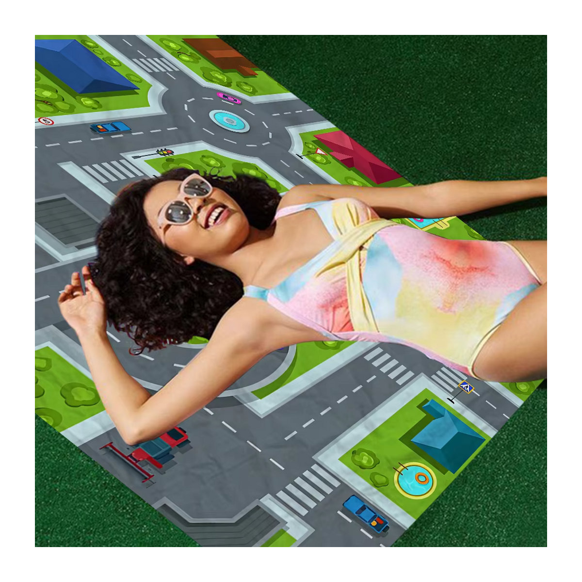 Saugfähiges Mikrofasertuch mit Straßenverkehr-Routenkarte für Strand, Yoga und Schwimmbad - Bild 2