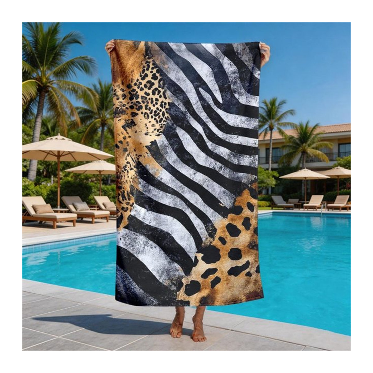 Saugfähiges Patchwork-Strandtuch mit Tierprint aus Polyester-Mikrofaser, Breite: 30 cm, Höhe: 60 cm - Bild 1