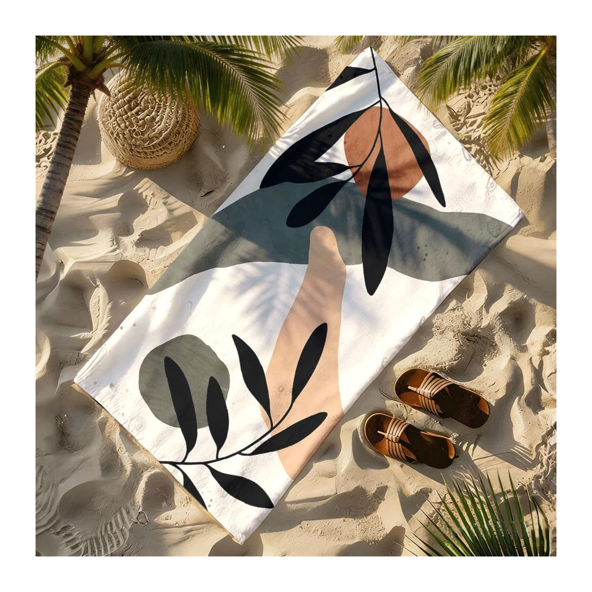 Saugfähiges Strandtuch aus Polyester-Mikrofaser mit abstraktem Pflanzenmuster im Mondrian-Stil in Weiß, B: 40 cm, H: 60 cm - Bild 3