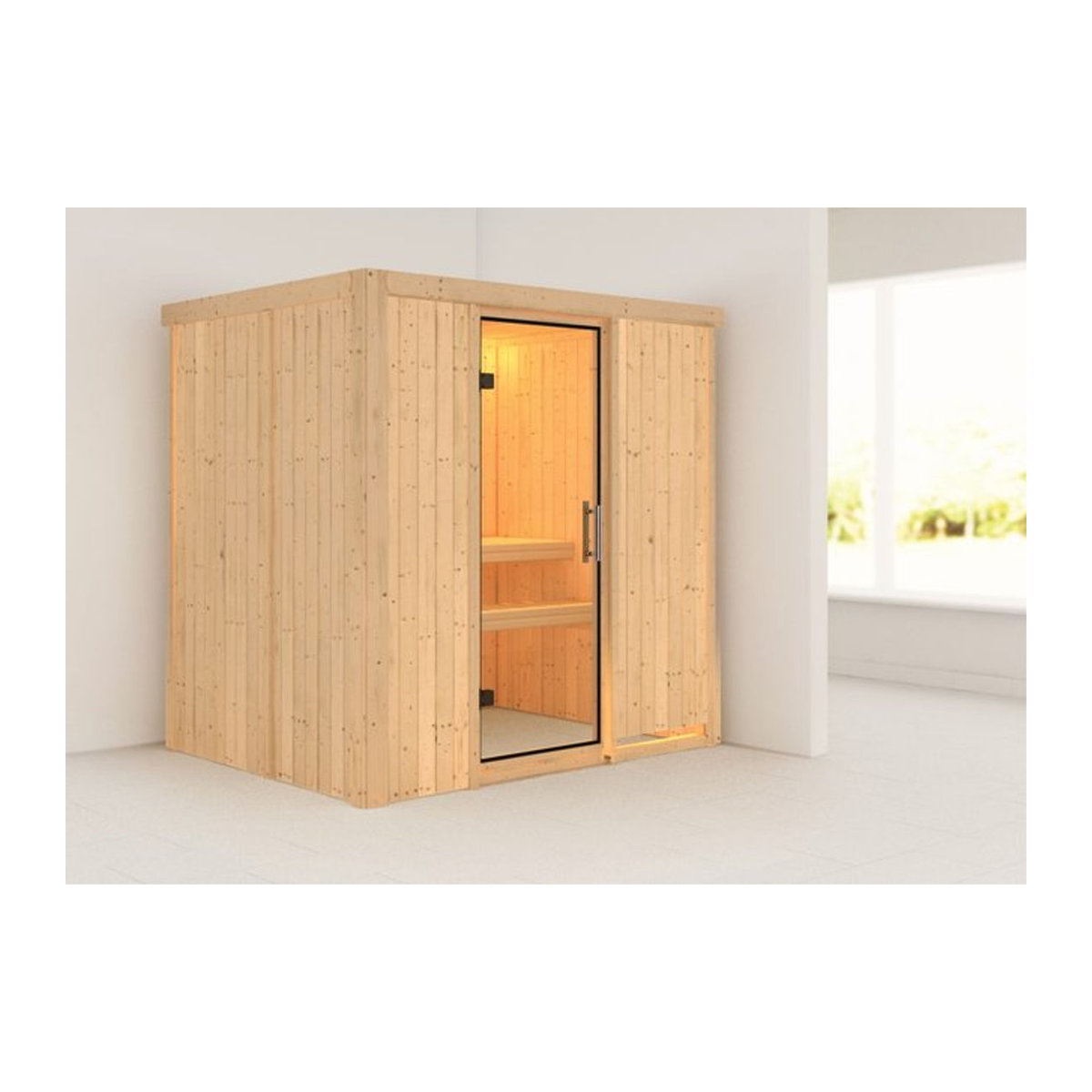 Sauna FANJA aus Massivholz mit Klarglastür ohne Ofen und ohne Dachkranz B: 196 cm, T: 151 cm - Bild 1