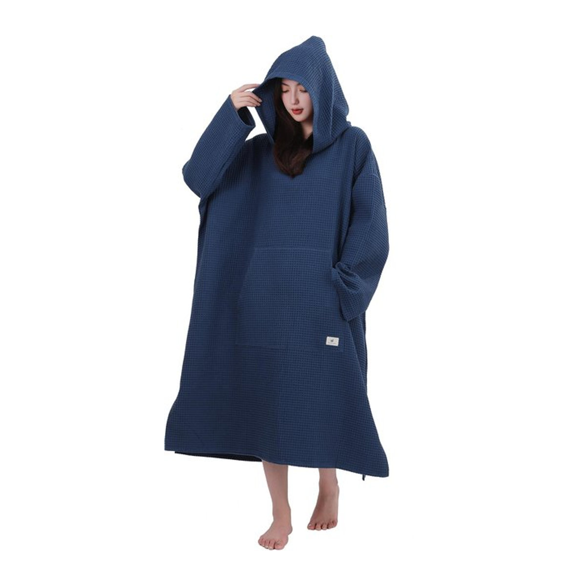 Sauna Poncho Surf Poncho mit Waffelhandtuch von Totonoi Japan für Männer und Frauen in Marine - Bild 1