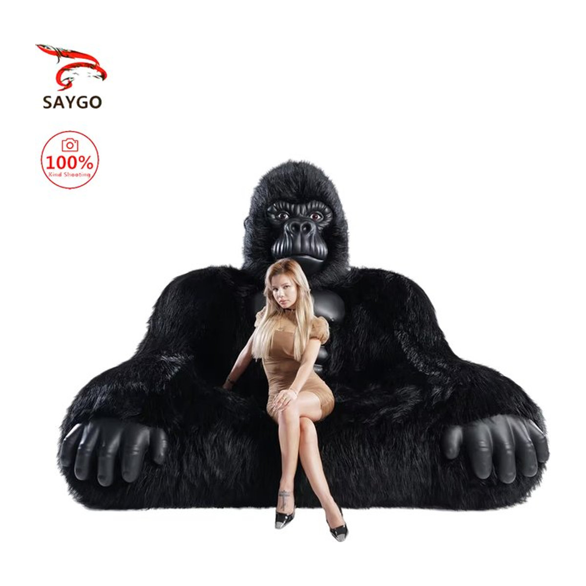 SAYGO Aufblasbares King Kong Gorilla Sofa in Orange und Schwarz als kreatives Cosplay Möbelstück - Bild 1