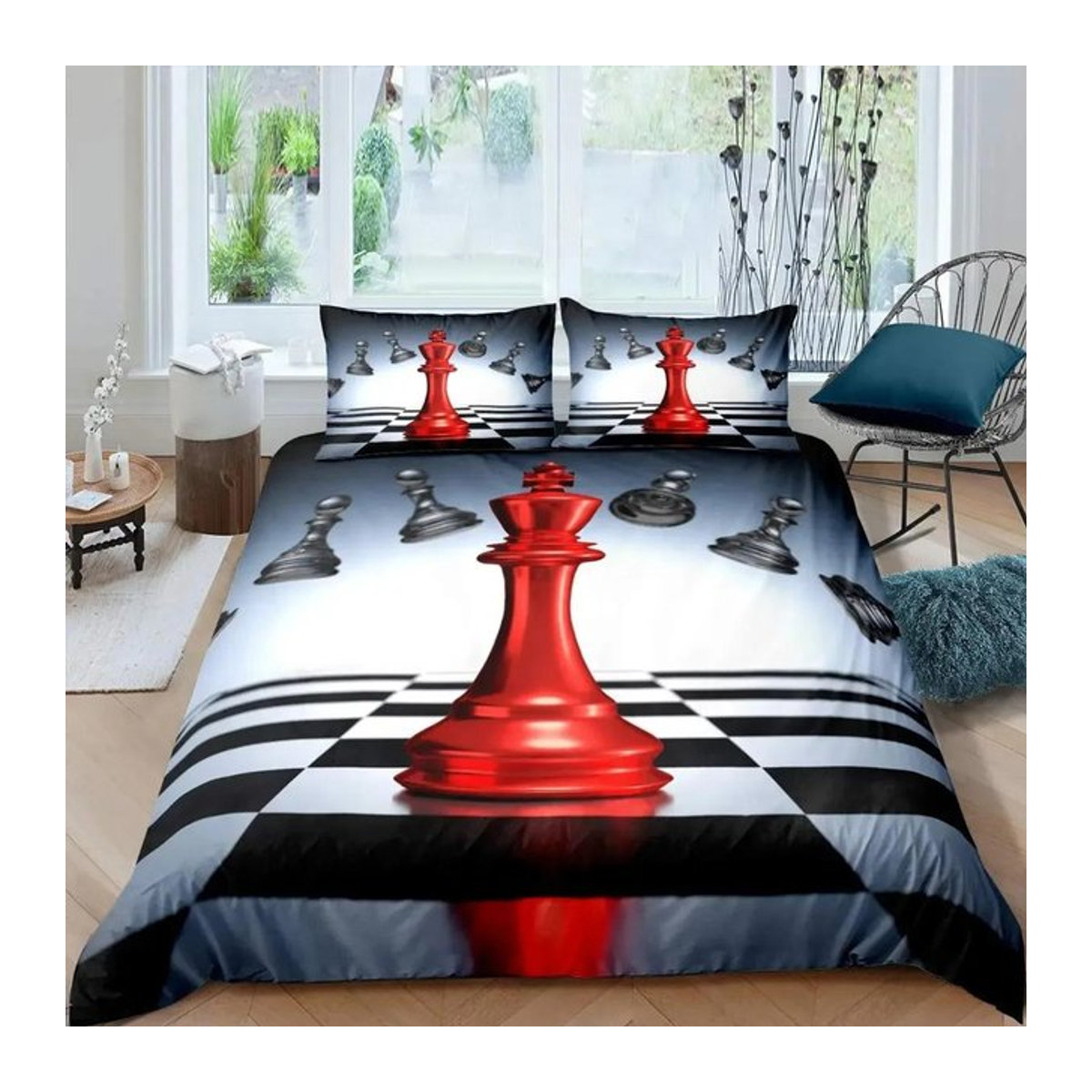 Schach Bettwäscheset mit Karomuster in Multicolor, Bettbezug mit Reißverschluss, Queen Größe, Breite: 133 cm, Länge: 200 cm - Bild 1
