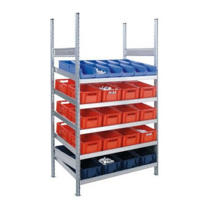 Schäfer MBR 3000 Komplettregal Anbaufeld mit 5 schrägen Fachebenen aus Metall in Silber und Bunt, B/T/H: 227,8 x 80 x 129,2 cm