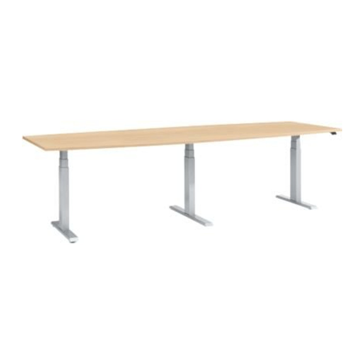 Schäfer Shop Select Elektrisch höhenverstellbarer Tisch Boot mit T-Fuß in Ahorn-Dekor und Alufarben, Breite: 280 cm, Höhe: 64-130 cm - Bild 1