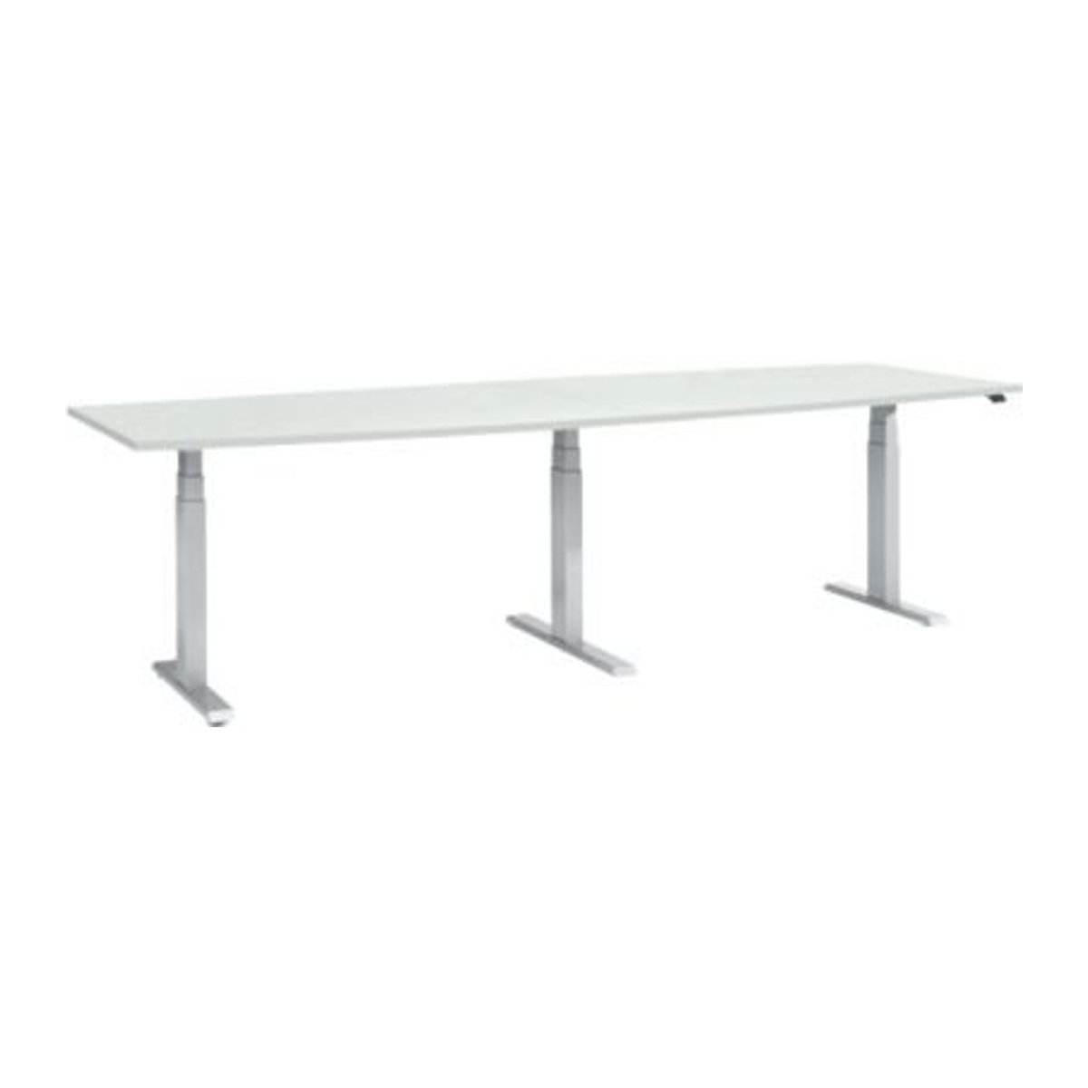 Schäfer Shop Select Elektrisch höhenverstellbarer Tisch Boot mit T-Fuß in Lichtgrau und Weißaluminium, B: 280 cm, H: 64-130 cm - Bild 1
