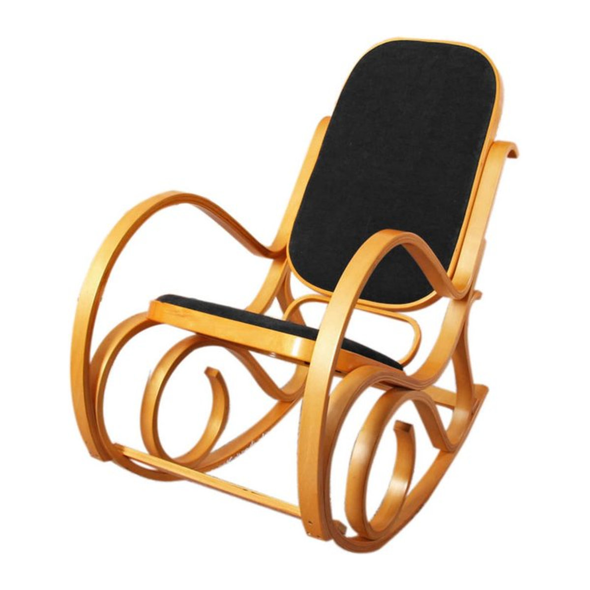 Schaukelstuhl Gallarate Schwingsessel aus Massivholz in Eiche-Optik mit schwarzem Kunstleder im Vintage-Design - Bild 1