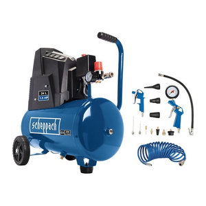Scheppach HC30o Ölfreier Kompressor 24 Liter mit 8 bar, 200 l/min, inklusive 5m Schlauch und Zubehörset