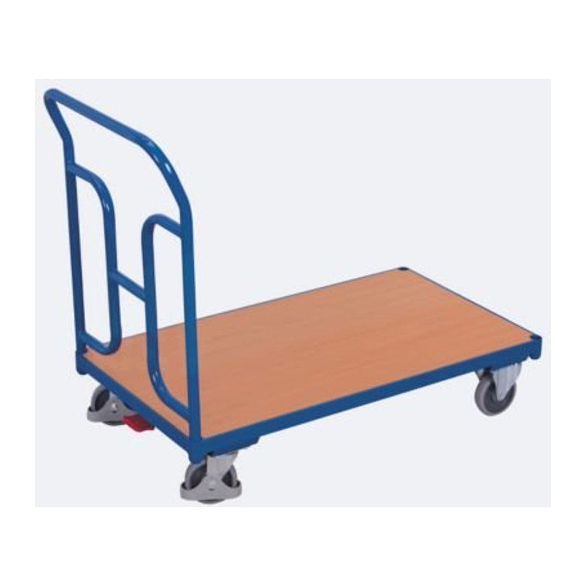Schiebebügelwagen aus Stahl und MDF-Platte in Enzianblau und Buche-Dekor mit TPE-Rollen und EasySTOP, B: 500 mm, L: 880 mm, Tragkraft bis 250 kg - Bild 1