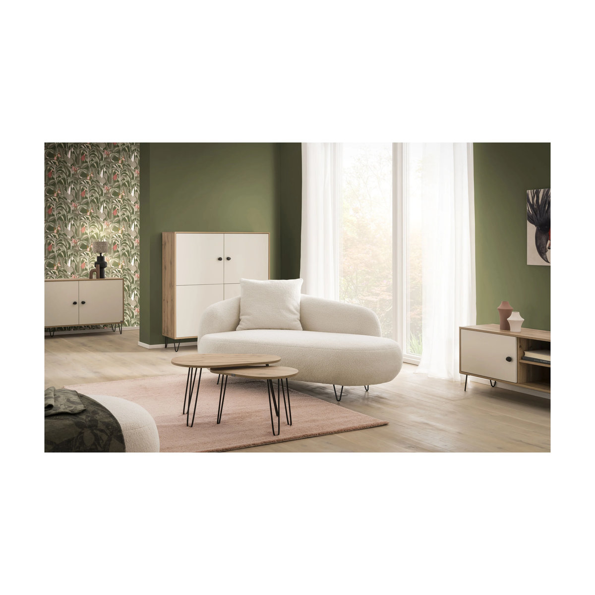 Schildmeyer Highboard Looks Organic in Eiche Natur, Beige, Schwarz oder Weiß im skandinavischen Design aus Holzwerkstoff und Metall - Bild 2