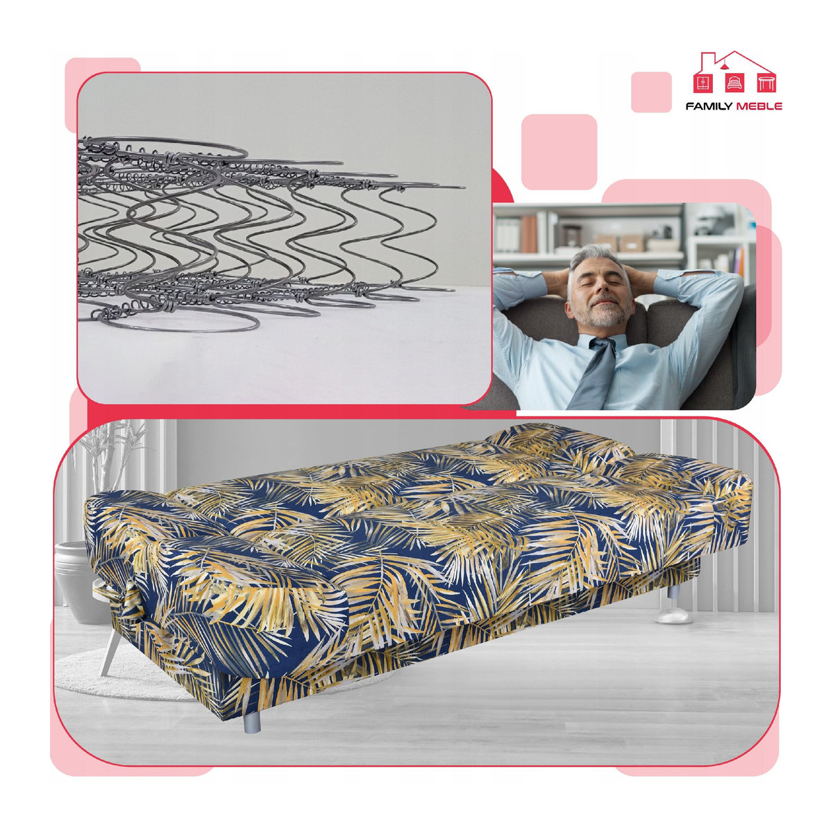 Schlafsofa Sara Print von Family Meble mit Bonellfedern und Bettkasten, ausklappbares Sofa - Bild 2