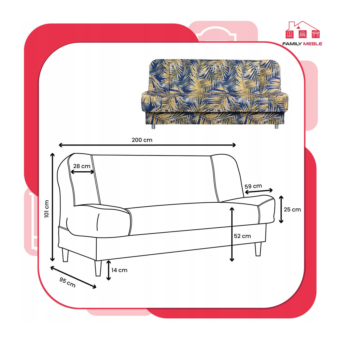 Schlafsofa Sara Print von Family Meble mit Bonellfedern und Bettkasten, ausklappbares Sofa - Bild 3