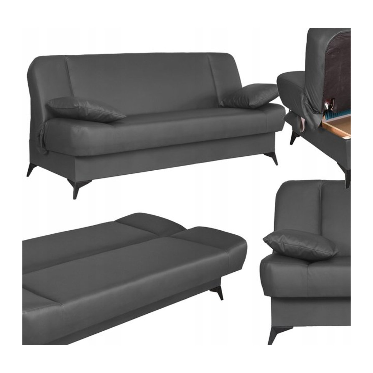 Schlafsofa Sara von Family Meble aus Kunstleder mit Schlaffunktion und Bettwäschebehälter, Grau, B/T/H: 200 x 95 x 101 cm - Bild 1