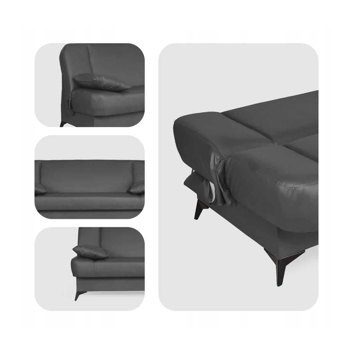 Schlafsofa Sara von Family Meble aus Kunstleder mit Schlaffunktion und Bettwäschebehälter, Grau, B/T/H: 200 x 95 x 101 cm - Bild 2