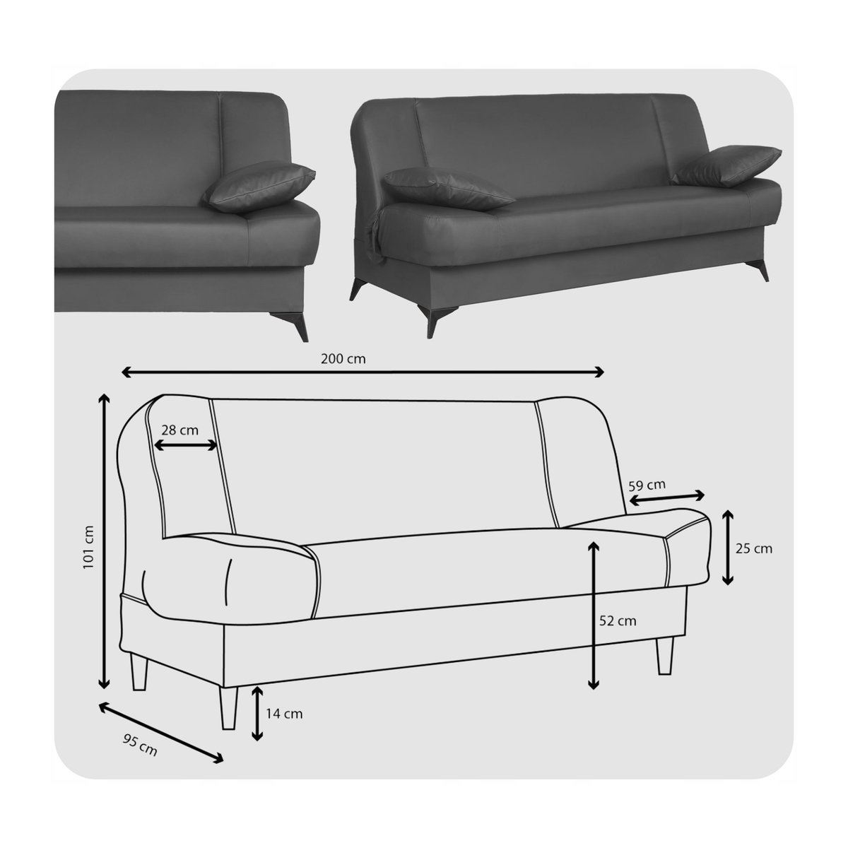 Schlafsofa Sara von Family Meble aus Kunstleder mit Schlaffunktion und Bettwäschebehälter, Grau, B/T/H: 200 x 95 x 101 cm - Bild 5