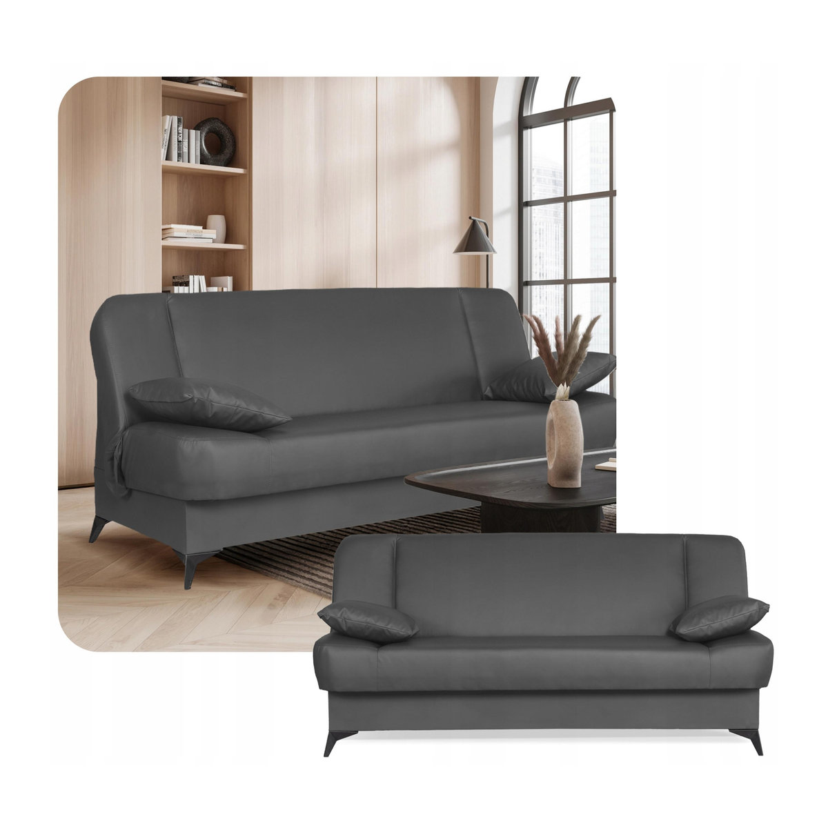 Schlafsofa Sara von Family Meble aus Kunstleder mit Schlaffunktion und Bettwäschebehälter, Grau, B/T/H: 200 x 95 x 101 cm - Bild 6