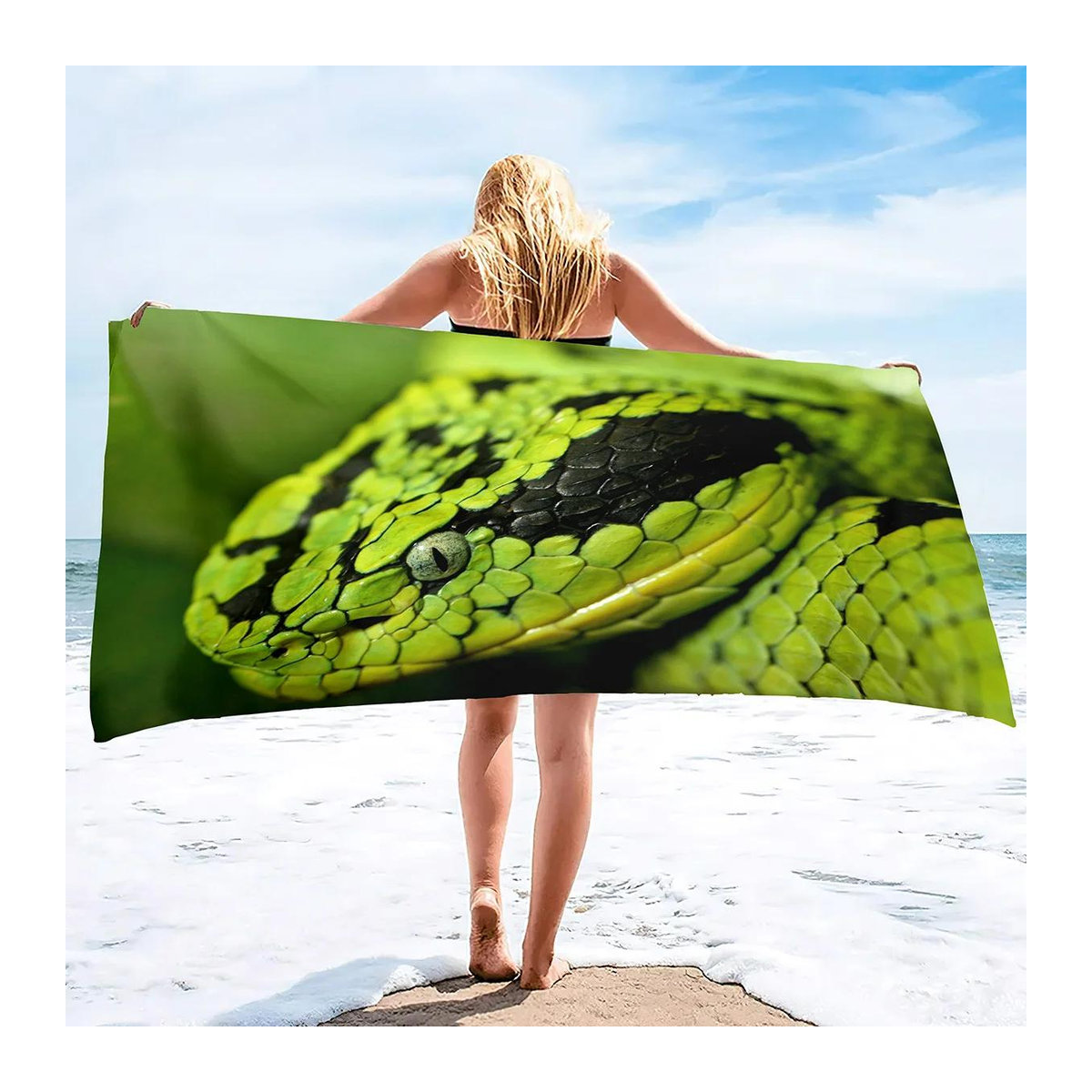 Schlangen Strandtuch in Übergröße aus saugfähiger Mikrofaser, sandfrei und kühlend, Farbe: Weiß, B: 40 cm, H: 60 cm - Bild 2