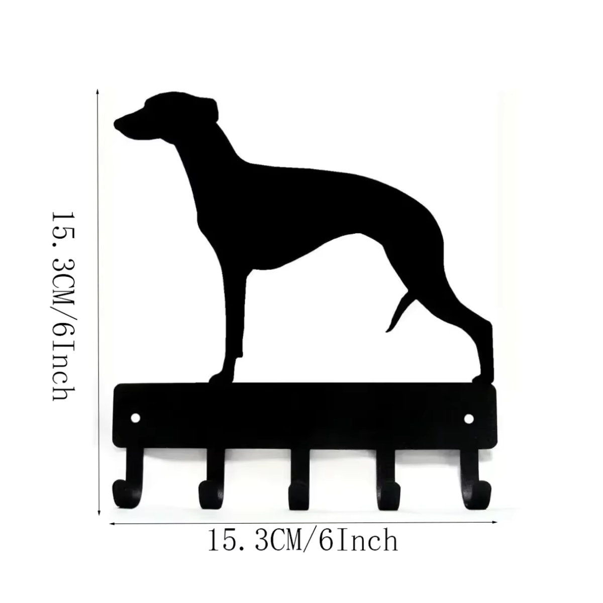 Schlüsselhakenhalter für Whippet-Hunde von CIFBUY, Wandkunst aus Metall in Schwarz, Wandmontiert, Breite: 15,24 cm, Höhe: 15,24 cm - Bild 2