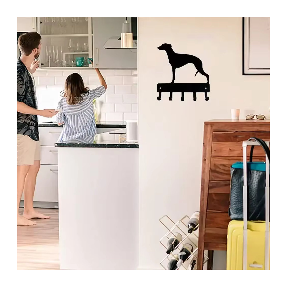 Schlüsselhakenhalter für Whippet-Hunde von CIFBUY, Wandkunst aus Metall in Schwarz, Wandmontiert, Breite: 15,24 cm, Höhe: 15,24 cm - Bild 3