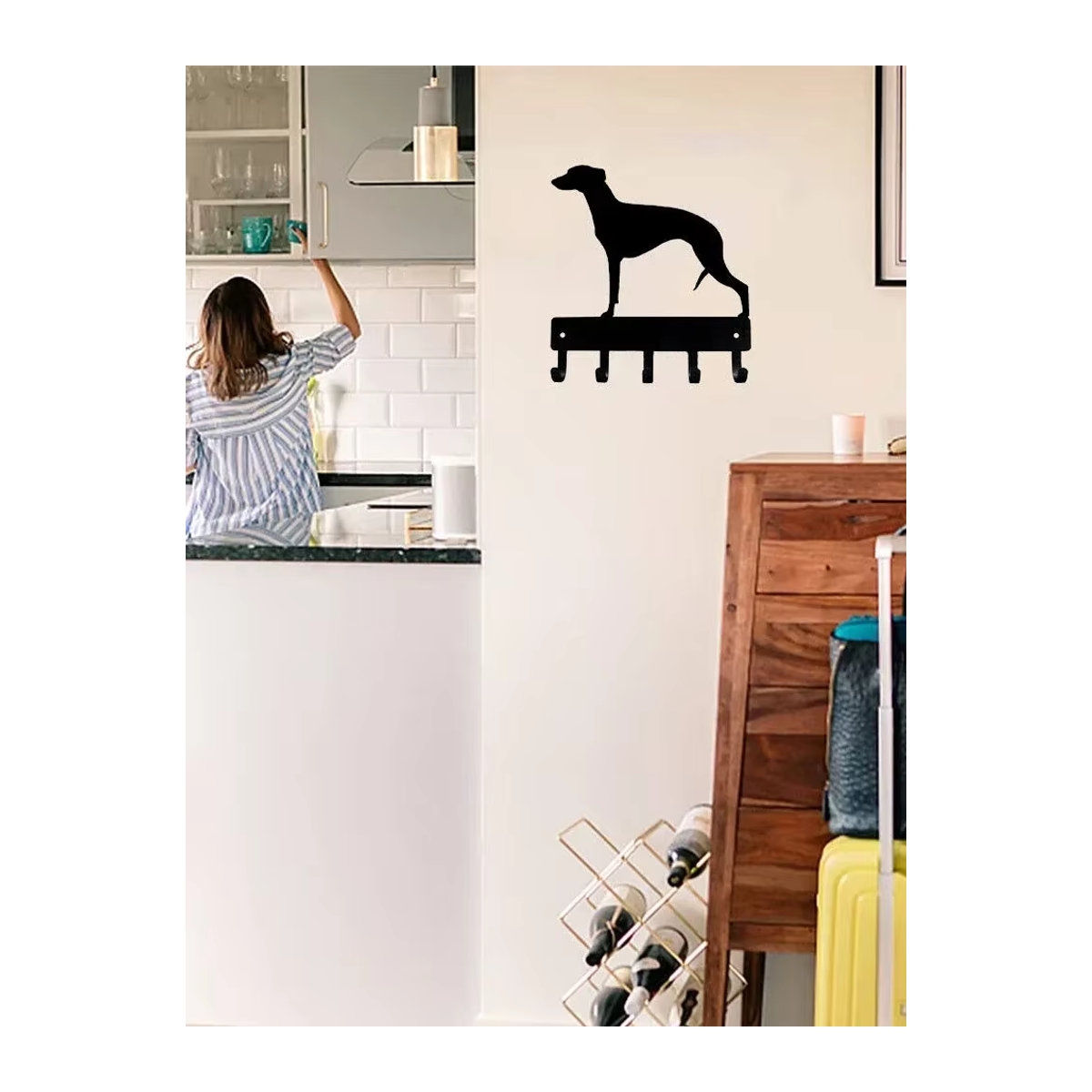 Schlüsselhakenhalter für Whippet-Hunde von CIFBUY, Wandkunst aus Metall in Schwarz, Wandmontiert, Breite: 15,24 cm, Höhe: 15,24 cm - Bild 6