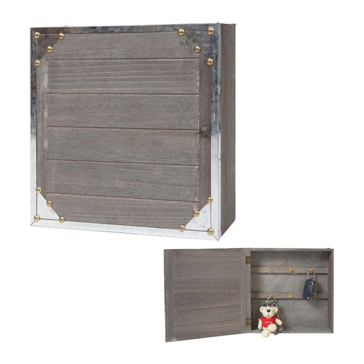 Schlüsselkasten Gabes von MCW aus Holz im Vintage Shabby-Look, grau-braun, B/T/H: 27 x 27 x 6 cm - Bild 1