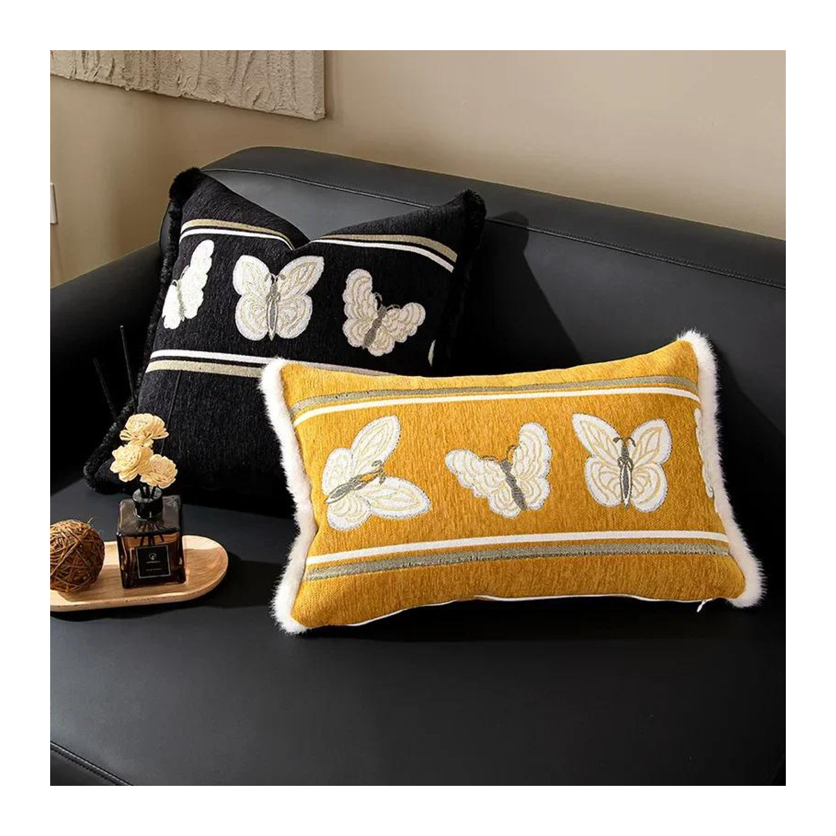 Schmetterling Jacquard Sofabezug aus Chenille mit Anti-Rutsch-Funktion, einfarbig, B/B: 70 x 70 cm - Bild 1