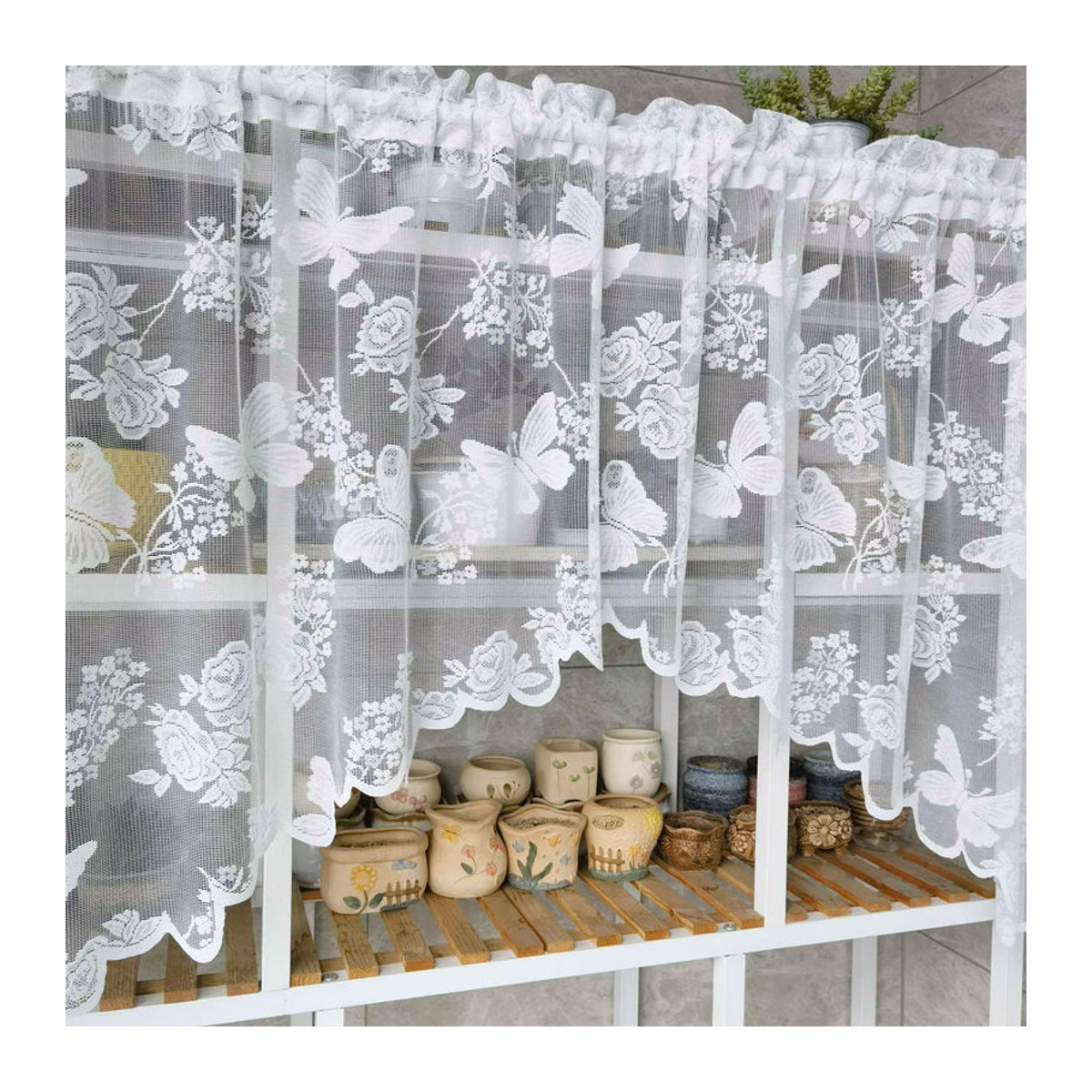 Schmetterlings-Spitzenvorhang für Küche und Café in rustikalem Design aus durchsichtigem Voile - Bild 2