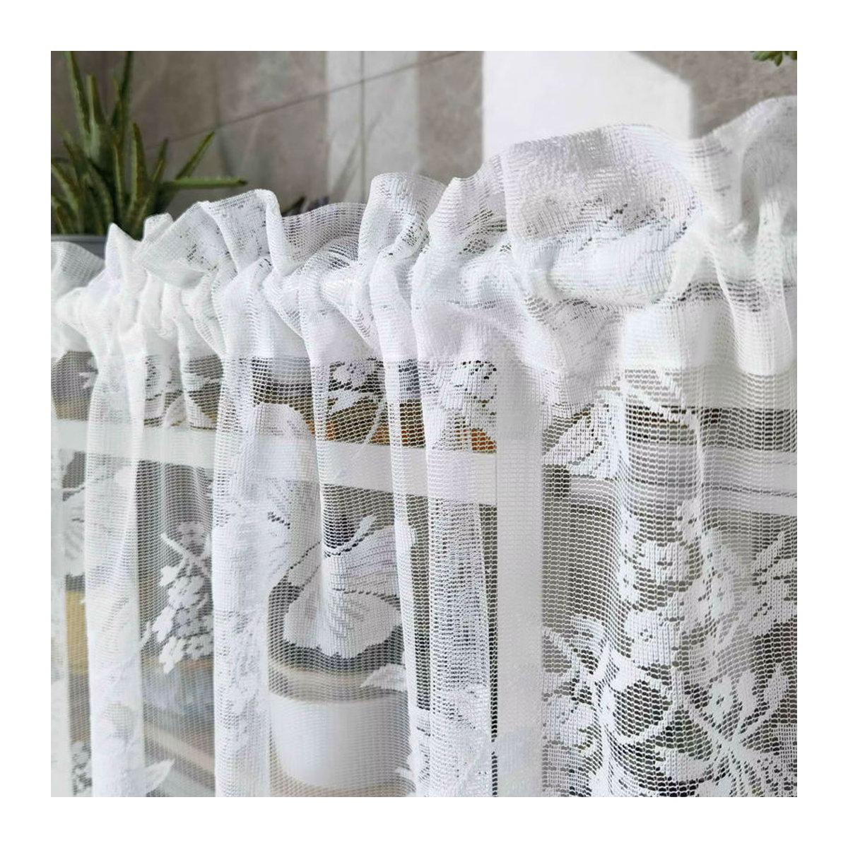 Schmetterlings-Spitzenvorhang für Küche und Café in rustikalem Design aus durchsichtigem Voile - Bild 5