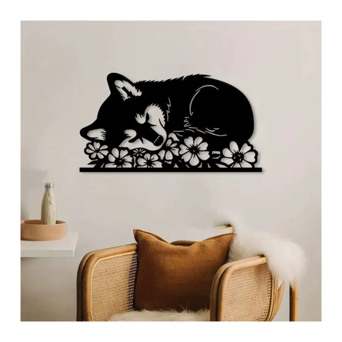 Schmiedeeiserne Shiba Inu Wandskulptur aus Metall in Schwarz von CIFBUY als dekorative Metallkunst für den Garten und die Wandmontage - Bild 3