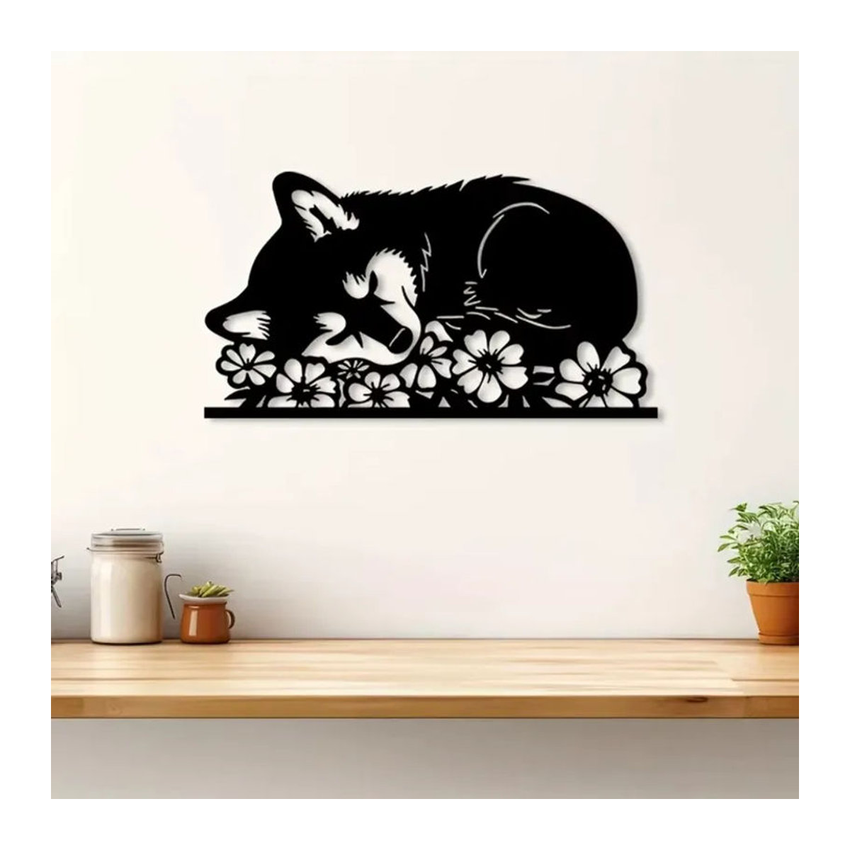 Schmiedeeiserne Shiba Inu Wandskulptur aus Metall in Schwarz von CIFBUY als dekorative Metallkunst für den Garten und die Wandmontage - Bild 4