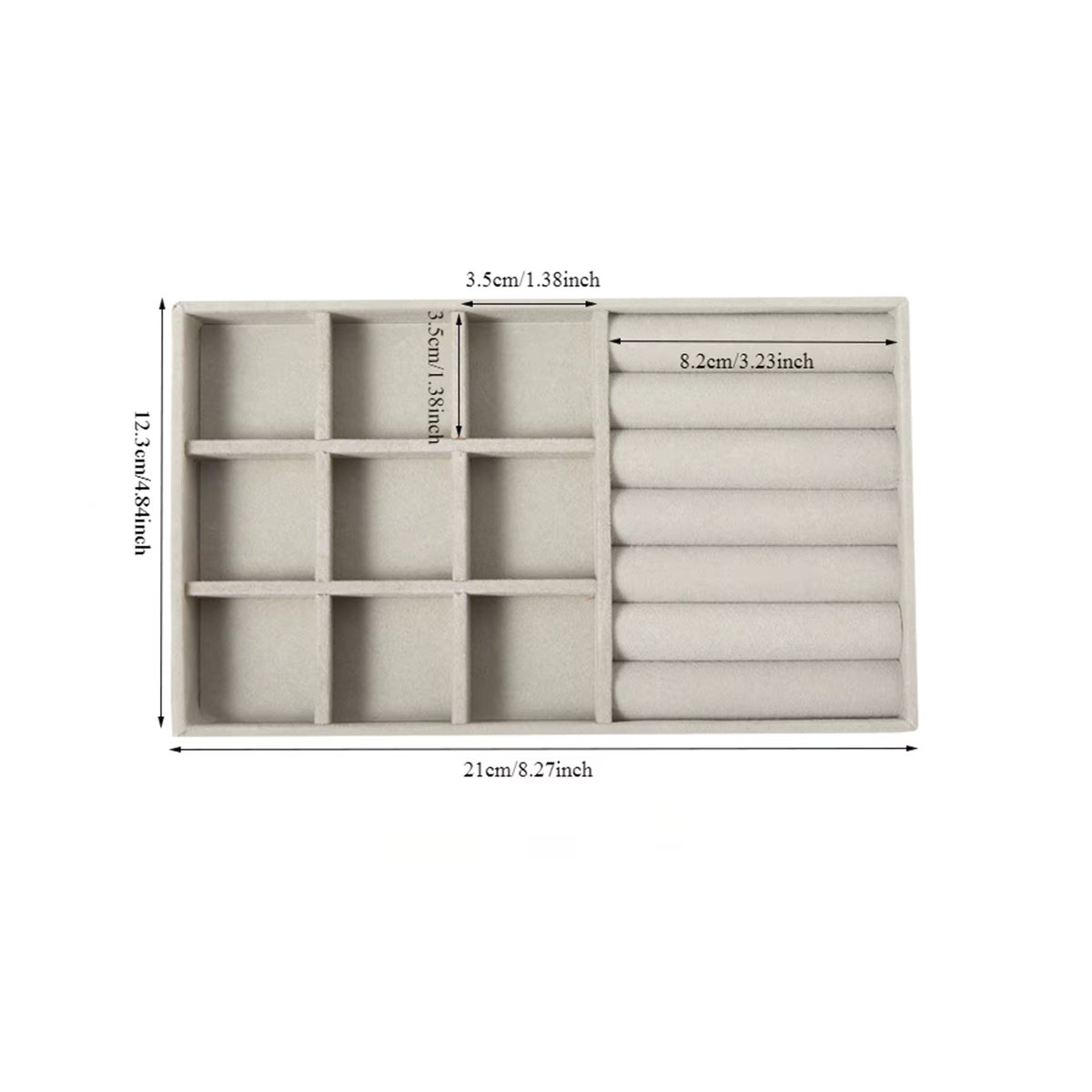 Schmuck-Display-Tablett aus Samt in Beige als Organizer für Halsketten, Armbänder, Ohrringe und Ringe - Bild 2