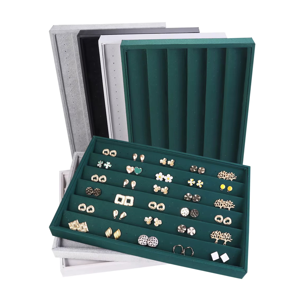 Schmuck Organizer aus Samt in Beige zur Aufbewahrung von Ringen, Ohrringen und Halsketten als Schmuckablage und Display-Vitrine - Bild 4