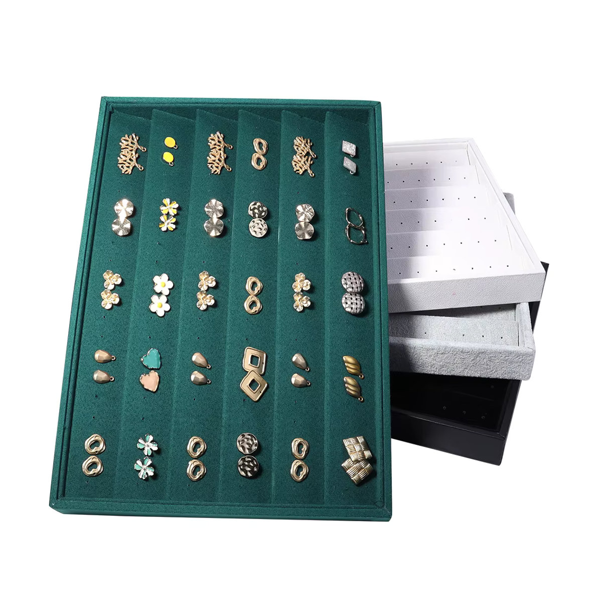 Schmuck Organizer aus Samt in Beige zur Aufbewahrung von Ringen, Ohrringen und Halsketten als Schmuckablage und Display-Vitrine - Bild 6