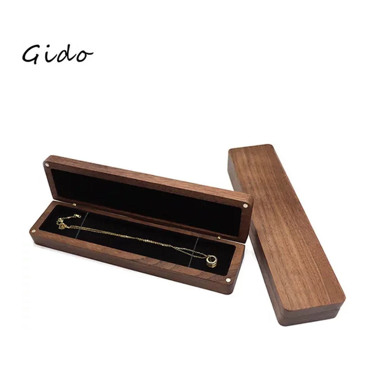 Schmuckbox aus Walnussholz von Baby.Xin in Schwarz und Braun, quadratische Aufbewahrungsbox im Vintage-Stil mit Flanell-Inlay für Halsketten und Schmuck - Bild 1